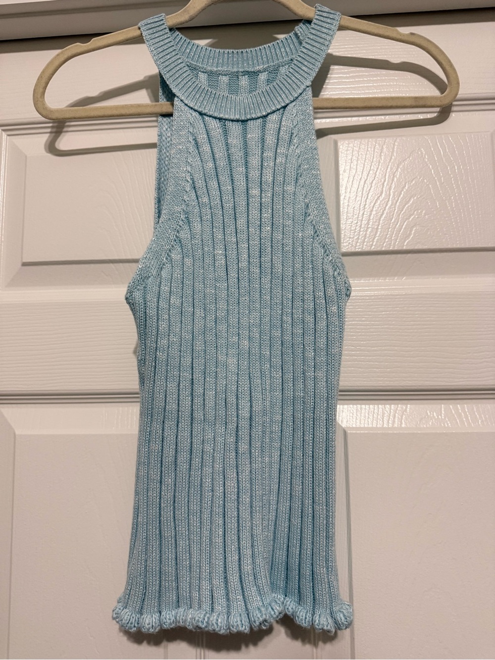 Pilcro Light Blue Ribbed Halter Turtleneck Sweater Tank